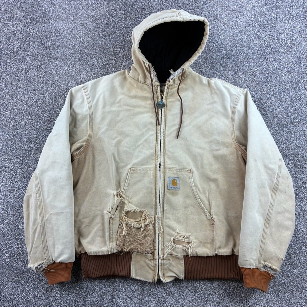 Vintage Carhartt Active Jacket Mens XL Tan Cotton Duck Distressed J04 BRN